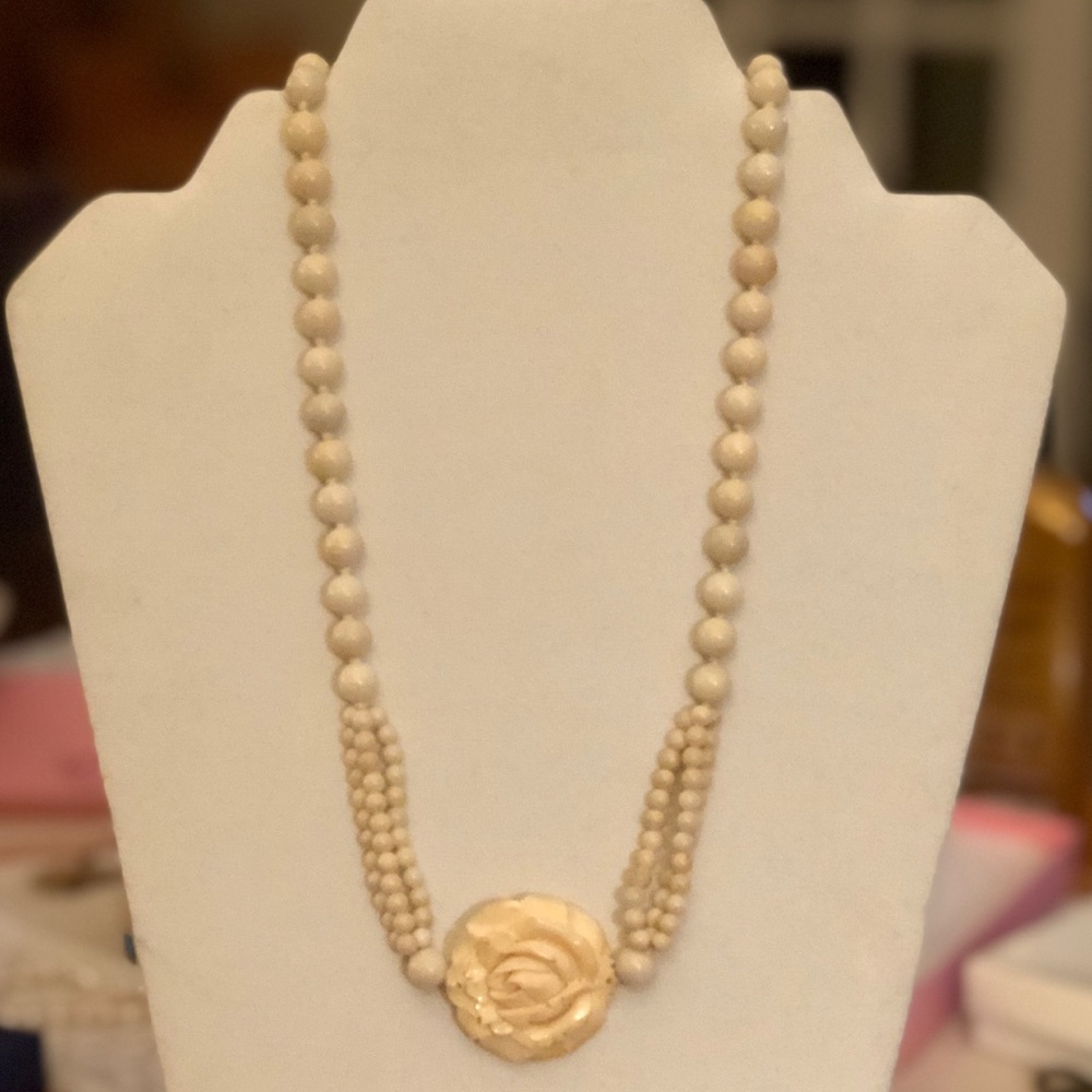 Vintage, hand-carved, ox bone rose pendant